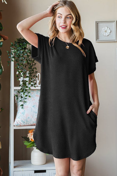 Urban Ribbed Mini Dress with Side Pocket Plus Size - The Bronze Butterfly