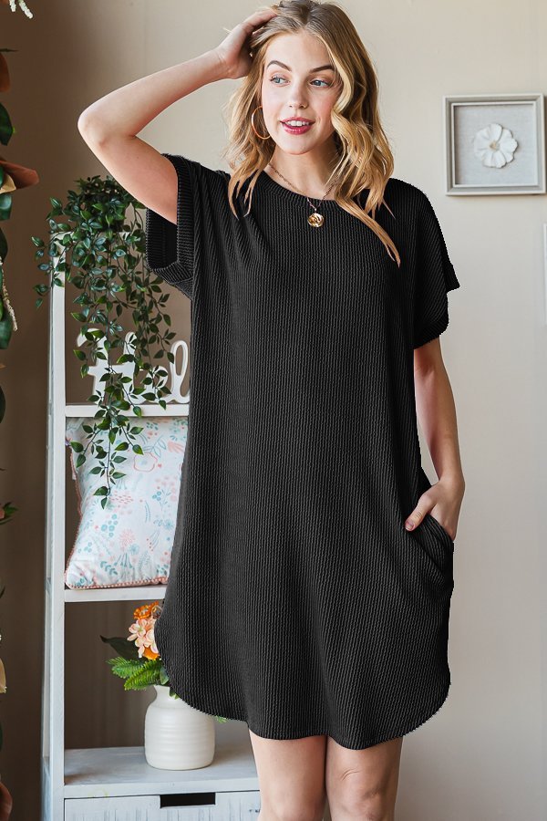 Urban Ribbed Mini Dress with Side Pocket Plus Size - The Bronze Butterfly