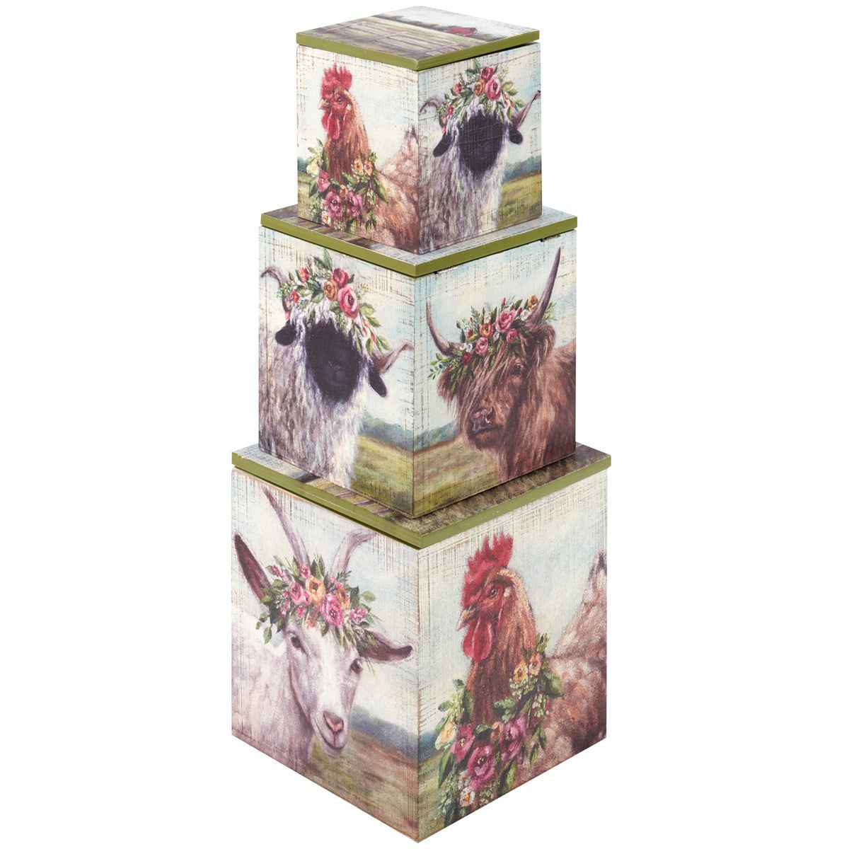 Floral Animal Hinged Box Set by Primitive by Kathy