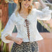 Vanilla Cream Cotton Lace-Up Ruffle Blouse - The Bronze Butterfly