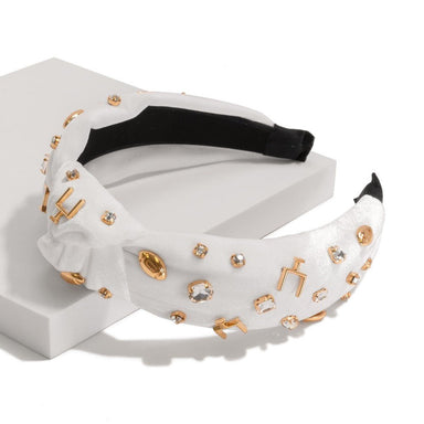 Velour Game Day Knotted Headband Featuring Rhinestones and Gold Tone Footballs - The Bronze Butterfly