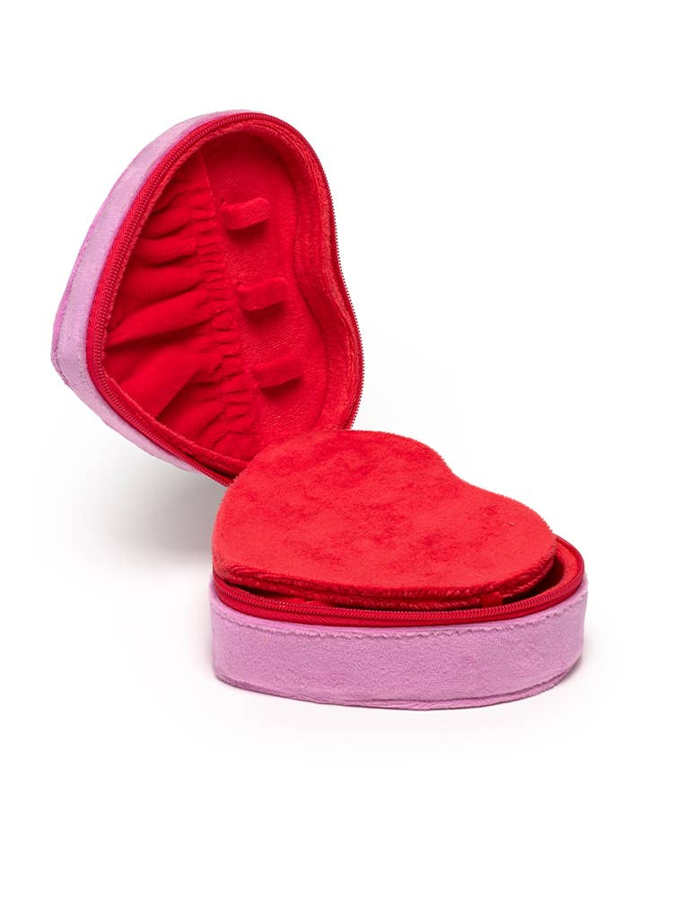 Velvet Jewelry Zip Case / Organizer - Heart Shaped w/ Bow - The Bronze Butterfly
