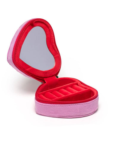 Velvet Jewelry Zip Case / Organizer - Heart Shaped w/ Bow - The Bronze Butterfly
