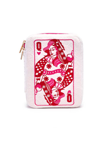 Velvet Jewelry Zip Case / Organizer - Queen of Hearts - White - The Bronze Butterfly