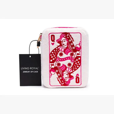 Velvet Jewelry Zip Case / Organizer - Queen of Hearts - White - The Bronze Butterfly