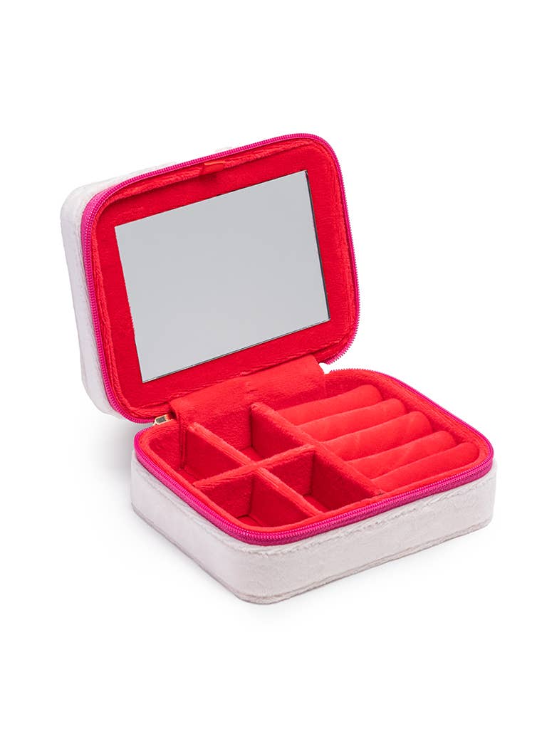 Velvet Jewelry Zip Case / Organizer - Queen of Hearts - White - The Bronze Butterfly