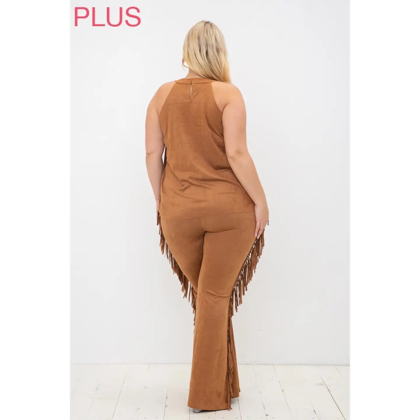 VOCAL Cleo Plus Size Sleeveless Faux Suede Fringe Top - The Bronze Butterfly