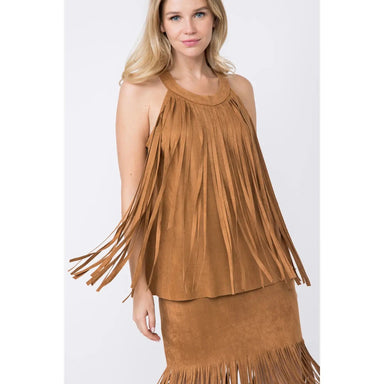 VOCAL Cleo Sleeveless Faux Suede Fringe Top - The Bronze Butterfly