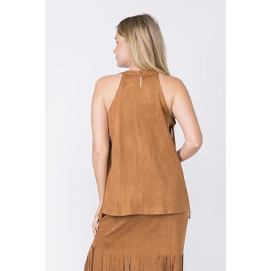 VOCAL Cleo Sleeveless Faux Suede Fringe Top - The Bronze Butterfly