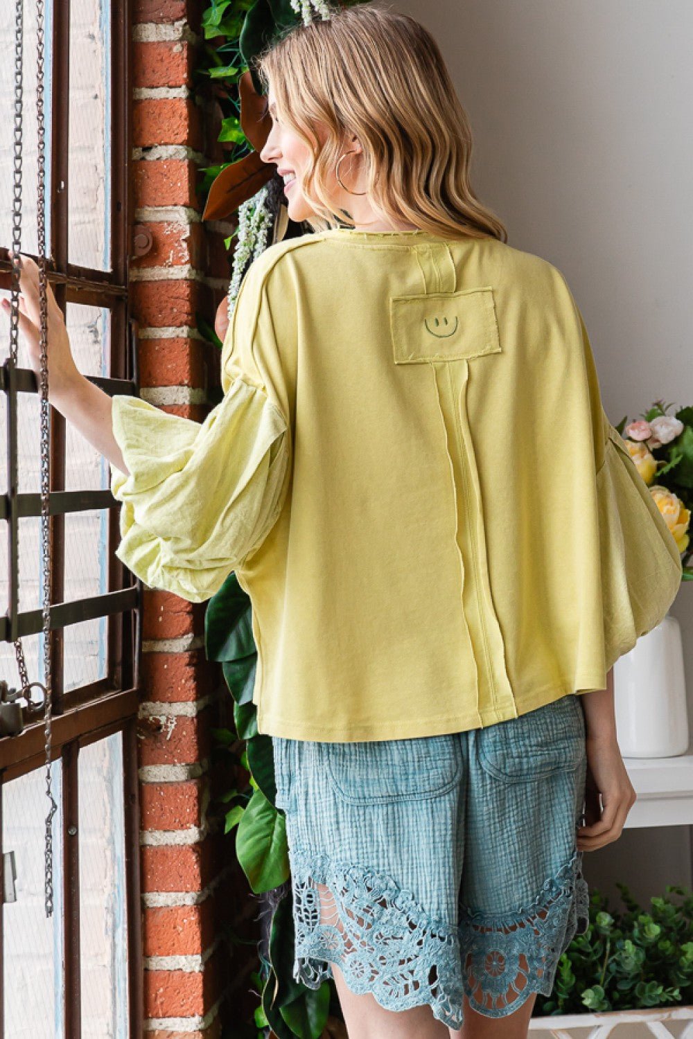 Washed Bubble Sleeve Top - Oli and Hali - The Bronze Butterfly