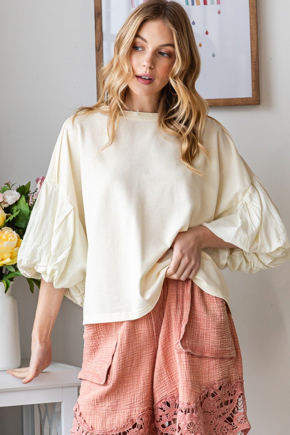 Washed Bubble Sleeve Top - Oli and Hali - The Bronze Butterfly