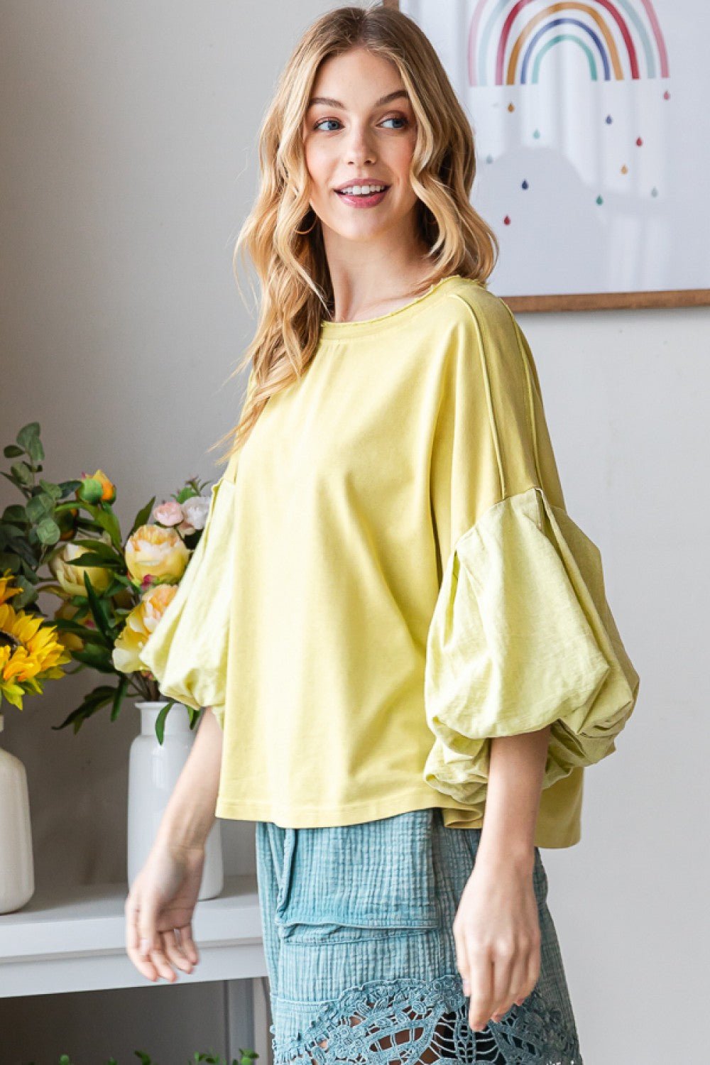 Washed Bubble Sleeve Top - Oli and Hali - The Bronze Butterfly