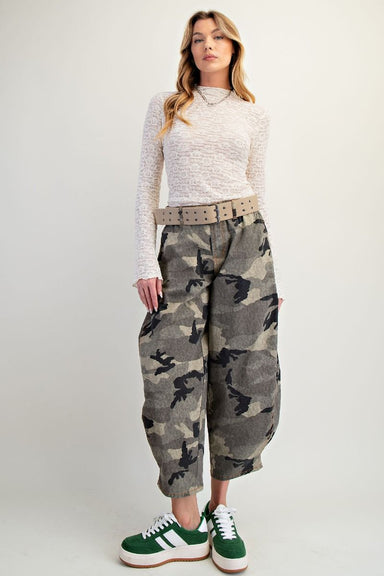 WASHED CAMO TWILL BARREL PANTS - The Bronze Butterfly