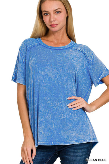 WASHED RIBBED SHORT SLEEVE BOAT - NECK Tee - The Bronze Butterfly