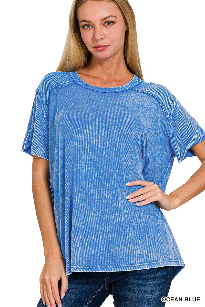 WASHED RIBBED SHORT SLEEVE BOAT - NECK Tee - The Bronze Butterfly