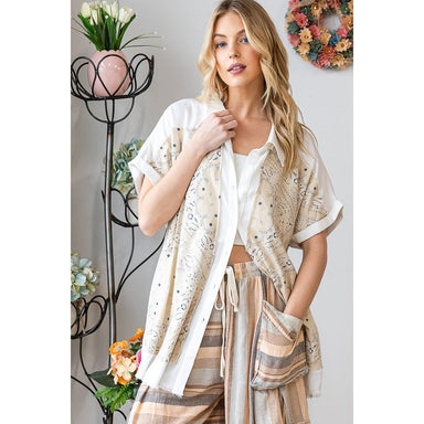 Washed Scarf Print Button Front Shirt - The Bronze Butterfly