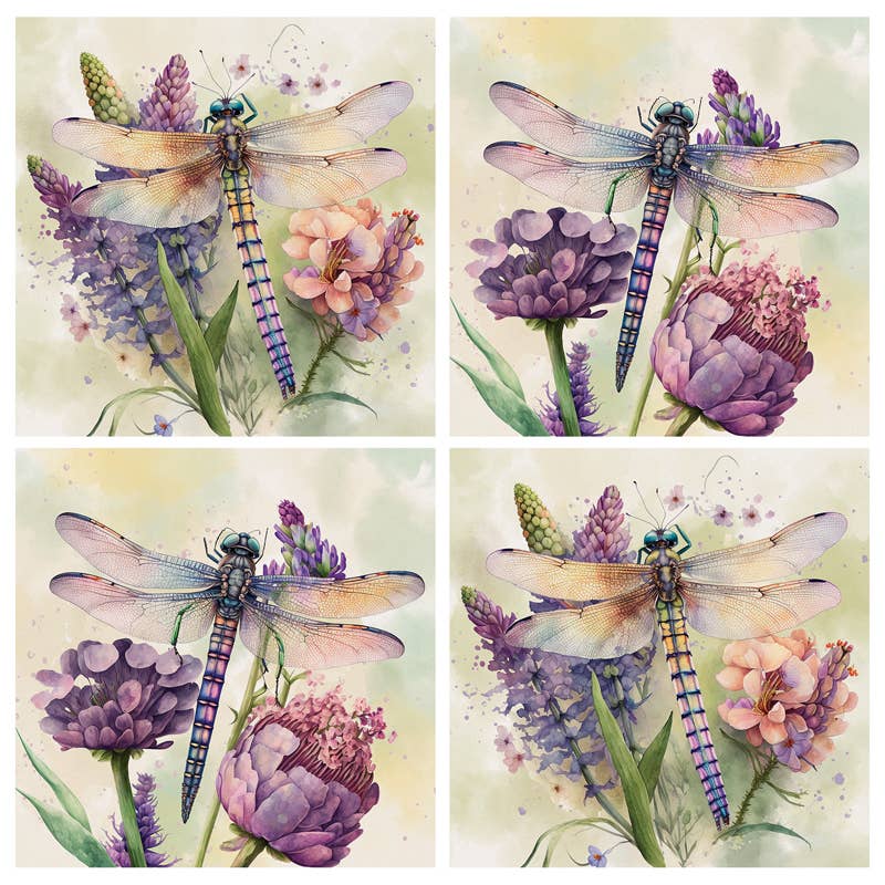 "Watercolor Dragonfly" Square House Coaster Set - The Bronze Butterfly