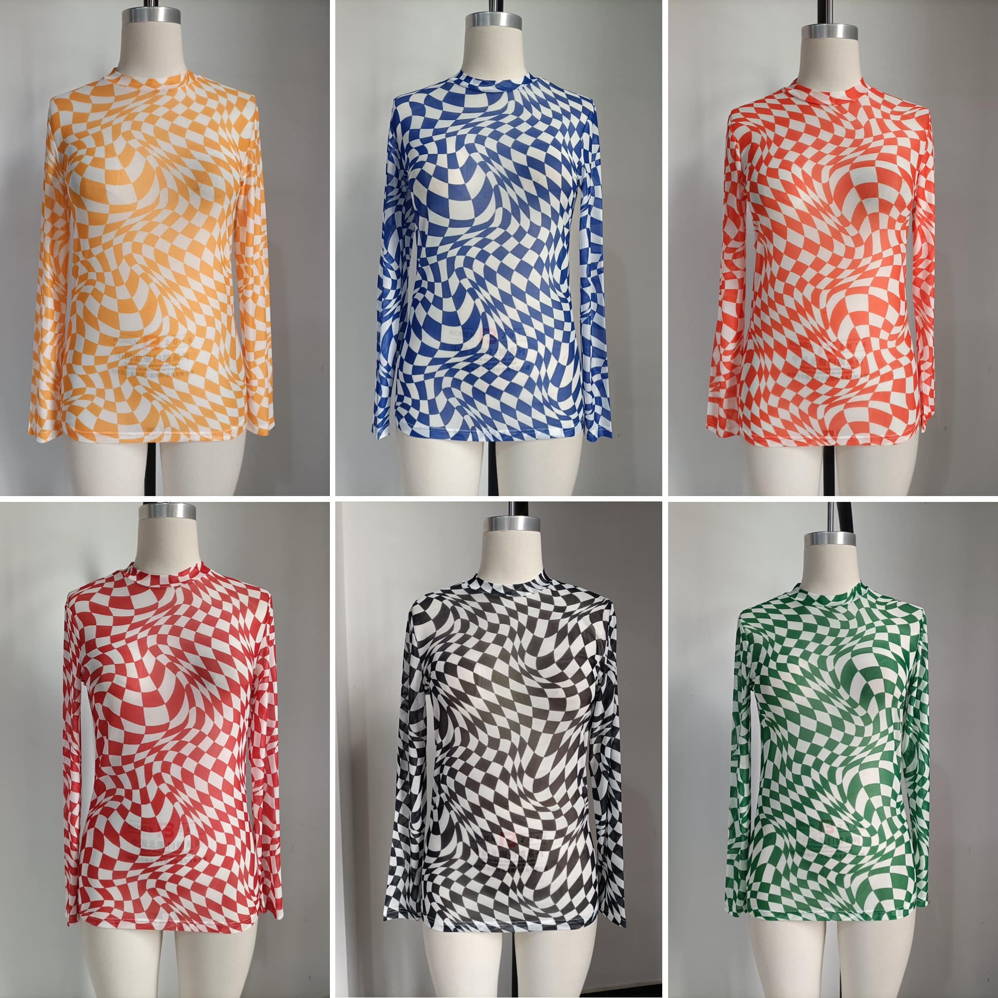 Wavy Check Print Mesh Top - The Bronze Butterfly