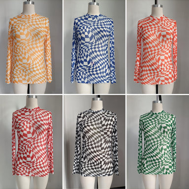 Wavy Check Print Mesh Top - The Bronze Butterfly