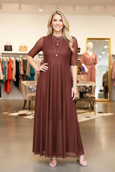 Western Brown Mesh Maxi Dress - The Bronze Butterfly