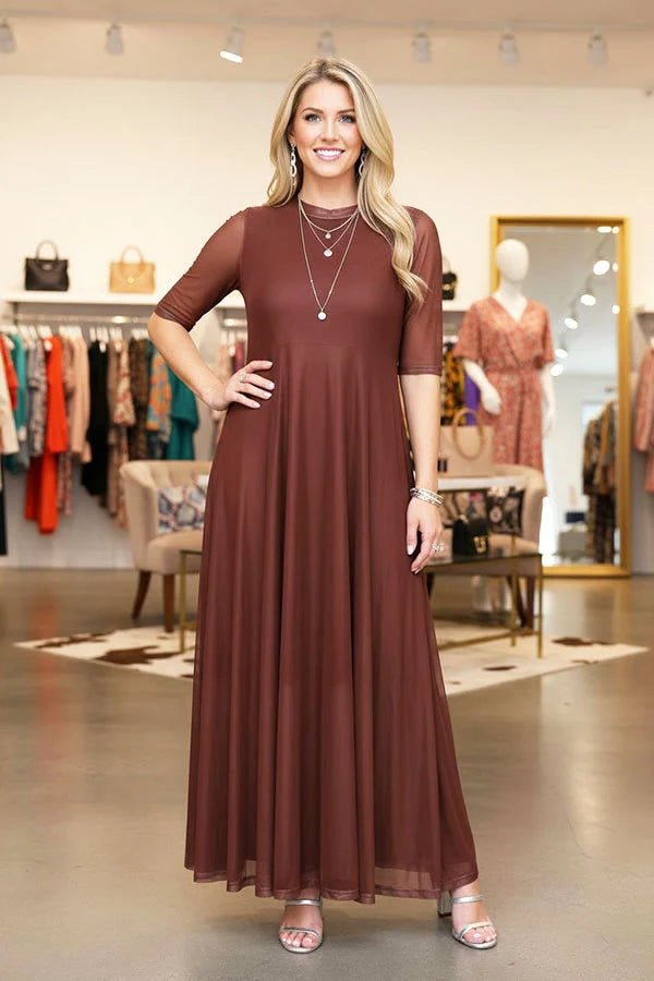 Western Brown Mesh Maxi Dress - The Bronze Butterfly