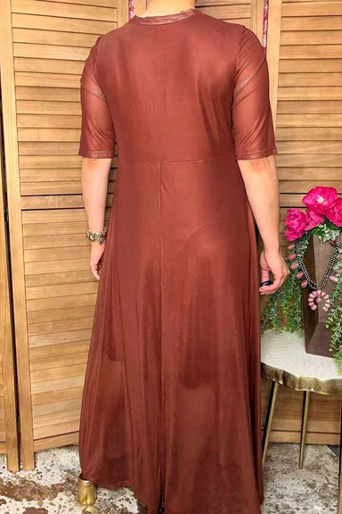 Western Brown Mesh Maxi Dress - The Bronze Butterfly