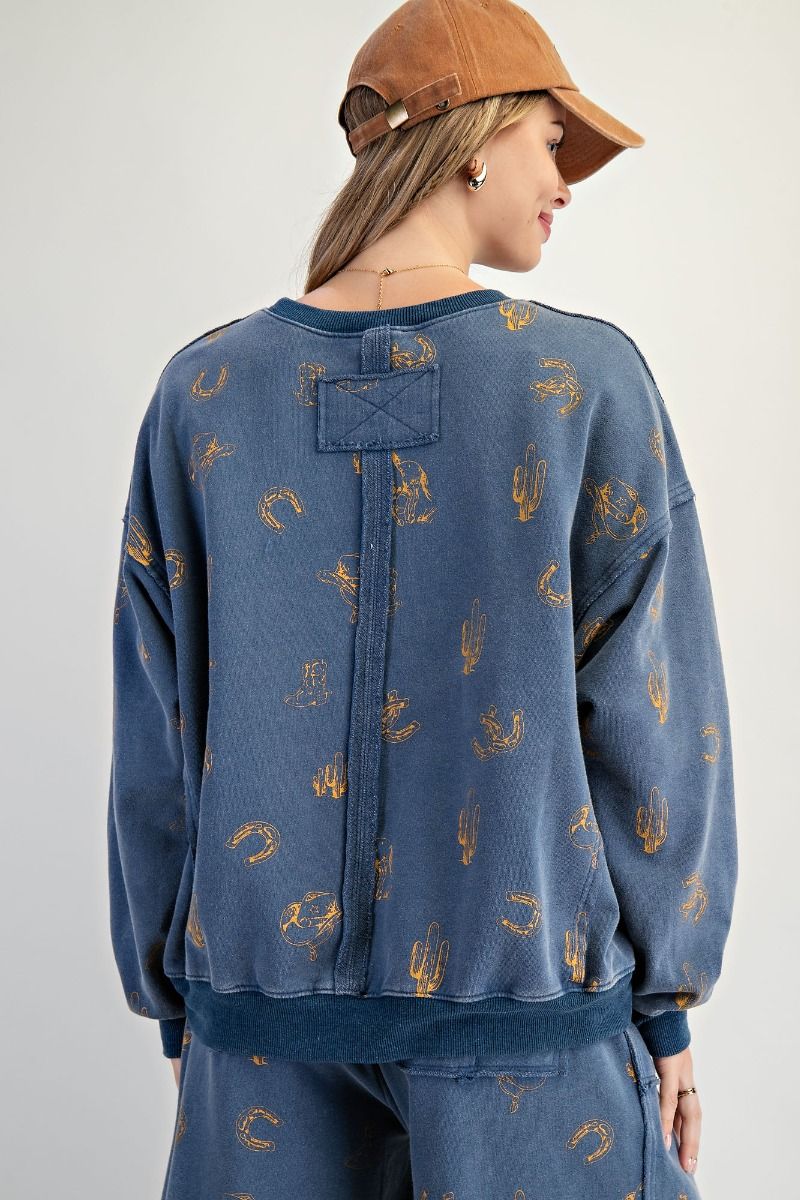 WESTERN PRINTED WASHED TERRY PULLOVER - The Bronze Butterfly