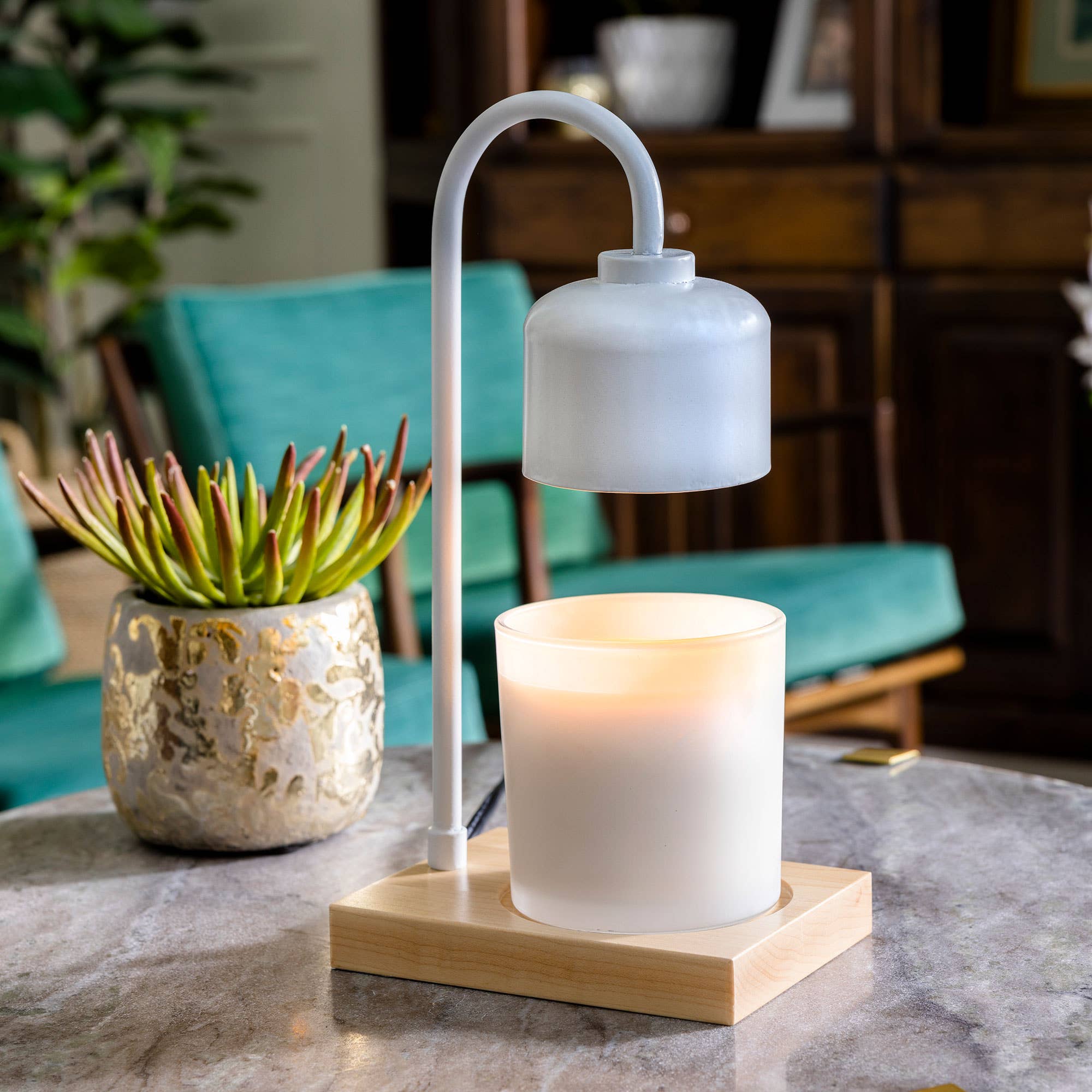 White & Wood Arched Candle Warmer Lamp - The Bronze Butterfly