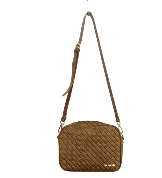 Willow Woven Faux Suede Camera Crossbody Bag | Camel - The Bronze Butterfly