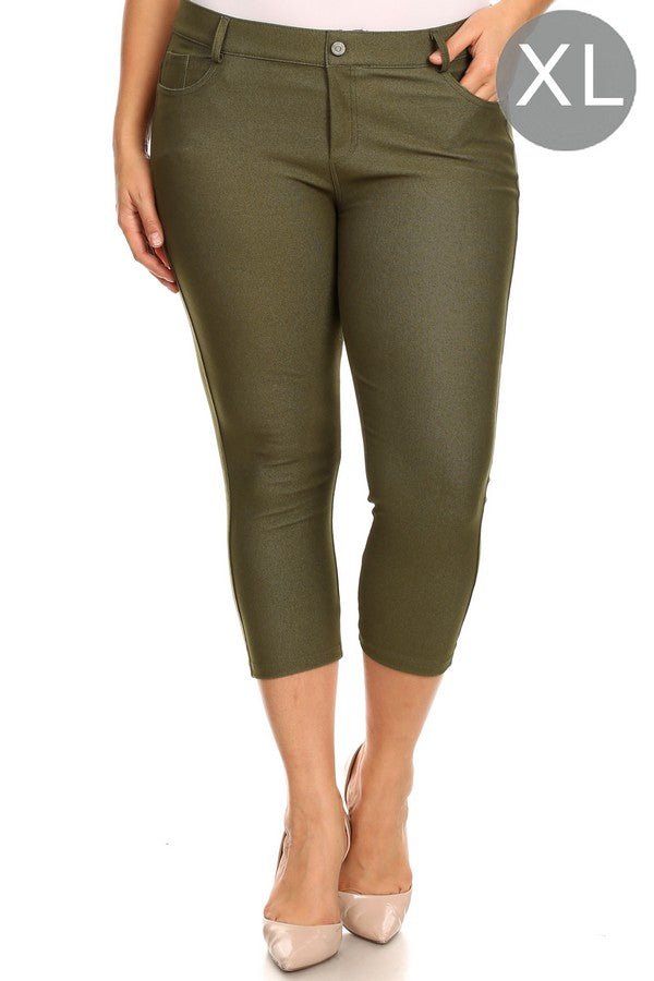 Women's Classic Solid Capri Jeggings - Plus Size - The Bronze Butterfly