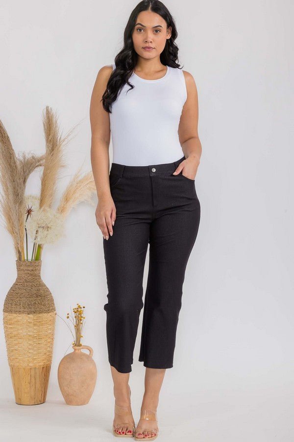Women's Classic Solid Straight Leg Crop Pants - The Bronze Butterfly