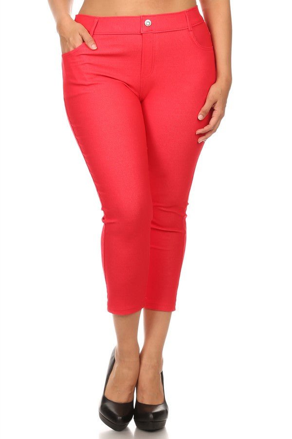 Women's Cotton - Blend 5 - Pocket Skinny Capri Jeggings - Plus - The Bronze Butterfly