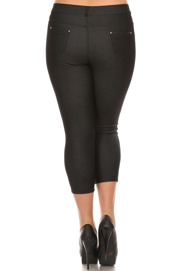 Women's Cotton - Blend 5 - Pocket Skinny Capri Jeggings - Plus - The Bronze Butterfly