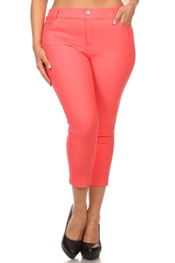 Women's Cotton - Blend 5 - Pocket Skinny Capri Jeggings - Plus - The Bronze Butterfly