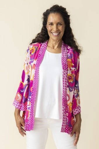Women's Habitat Viscose Rayon Beach Mix Kimono Cover Up Fuchsia - The Bronze Butterfly