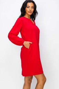 Women's V Cut Long Sleeve Shift Dress - The Bronze Butterfly