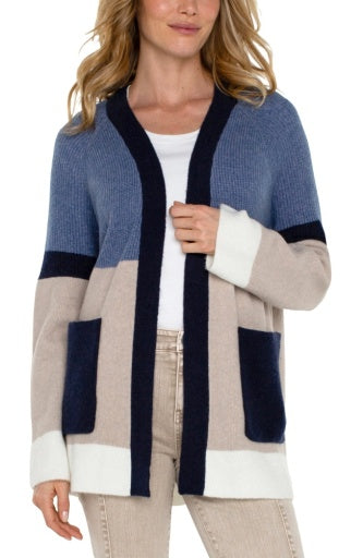 Open Front Color Block Cardigan by Liverpool