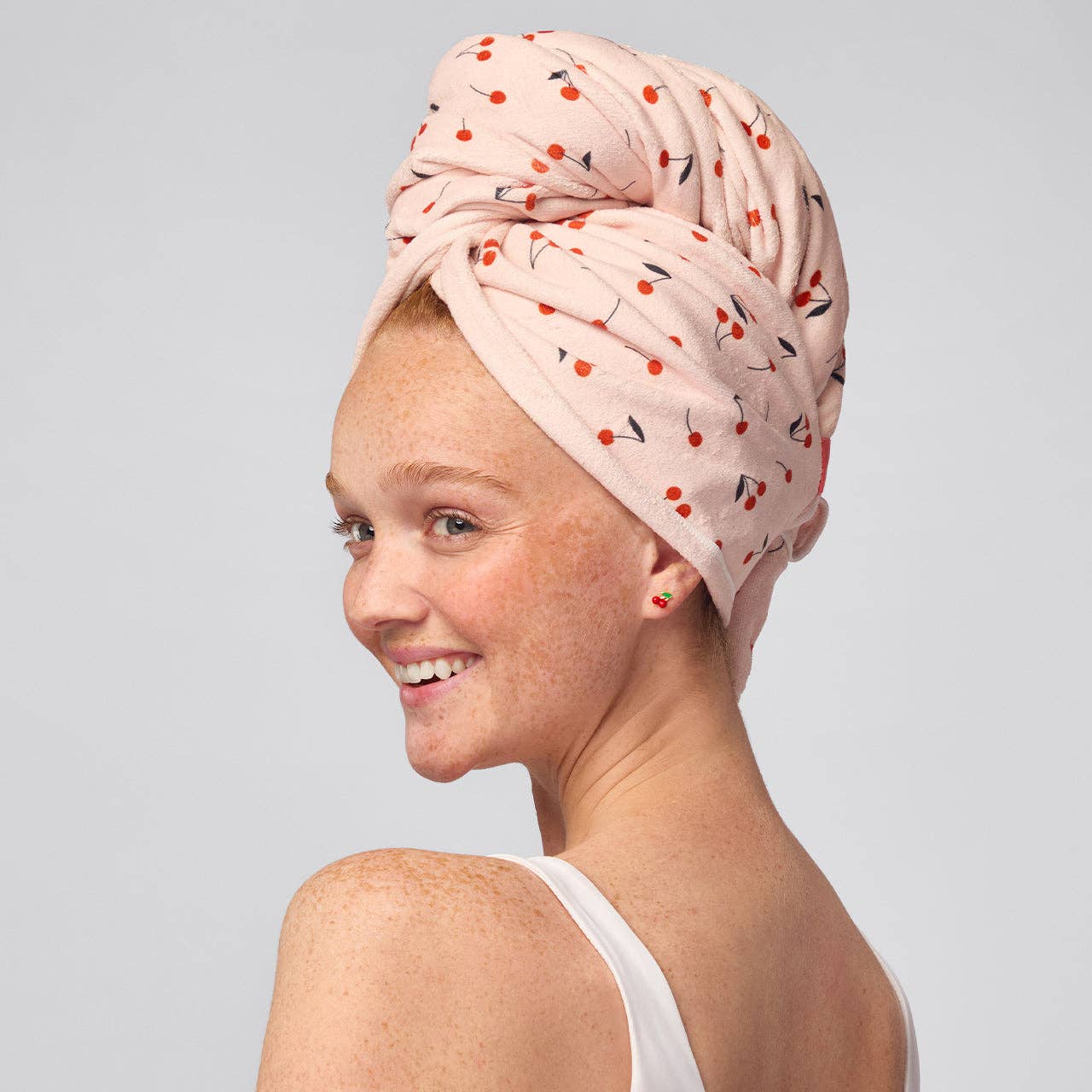 XL Hair Towel Wrap - Cherry Print - The Bronze Butterfly
