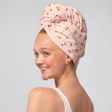 XL Hair Towel Wrap - Cherry Print - The Bronze Butterfly