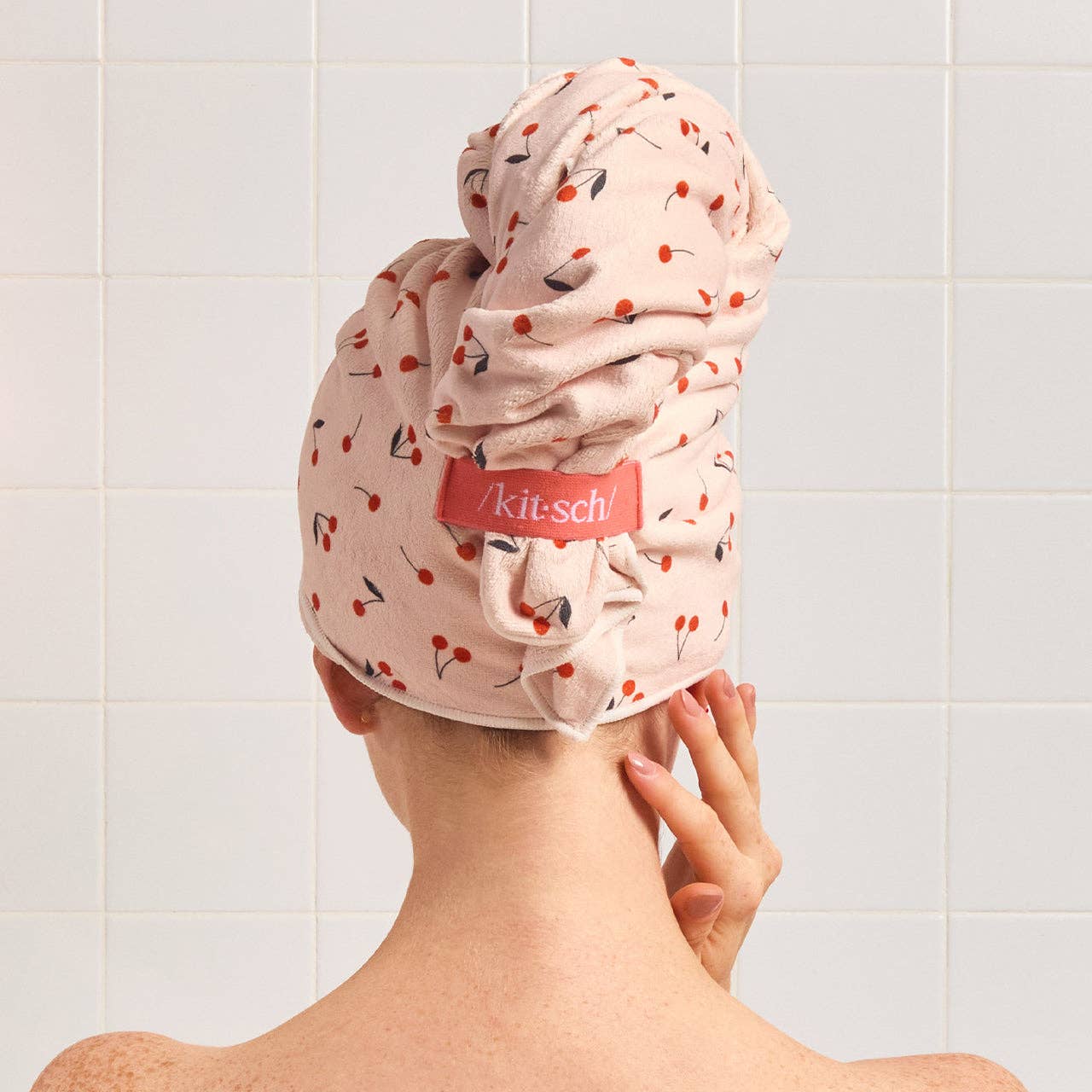 XL Hair Towel Wrap - Cherry Print - The Bronze Butterfly