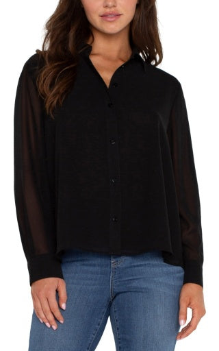 Long Sleeve Woven shirt with Pleat back - Liverpool