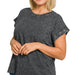 Zenana Crinkle Washed Round Neck Folded Short Sleeve Plus Size - The Bronze Butterfly