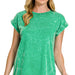 Zenana Crinkle Washed Round Neck Folded Short Sleeve Tee - The Bronze Butterfly