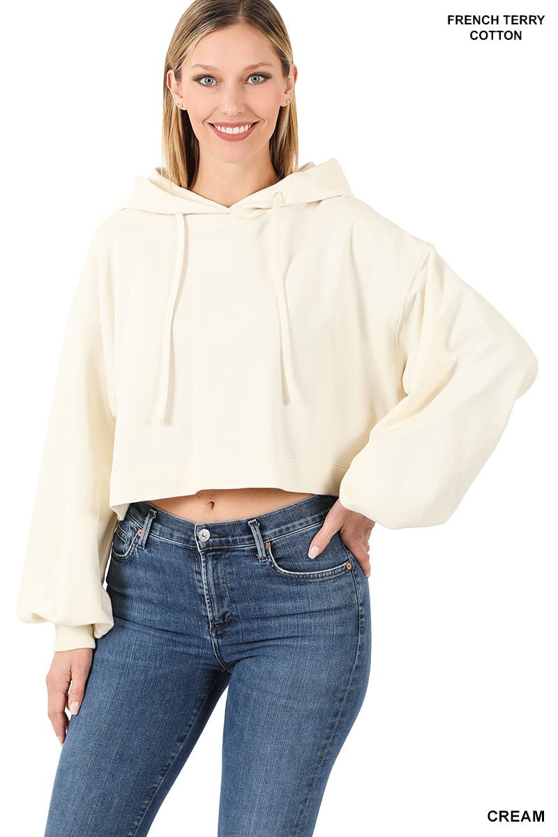 ZENANA FRENCH TERRY CROP HOODIE - The Bronze Butterfly