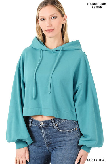 ZENANA FRENCH TERRY CROP HOODIE - The Bronze Butterfly