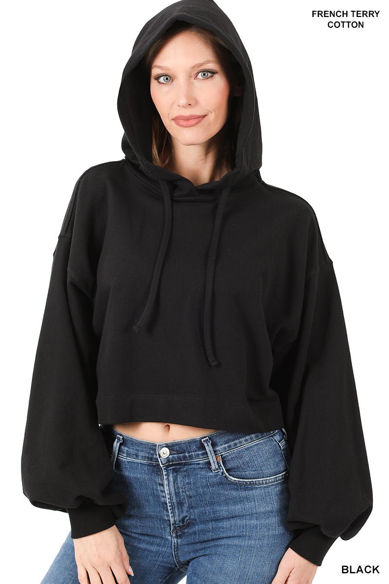 ZENANA FRENCH TERRY CROP HOODIE - The Bronze Butterfly