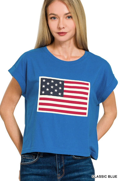 Zenana Round Neck Short Sleeve American Flag T-Shirt - The Bronze Butterfly