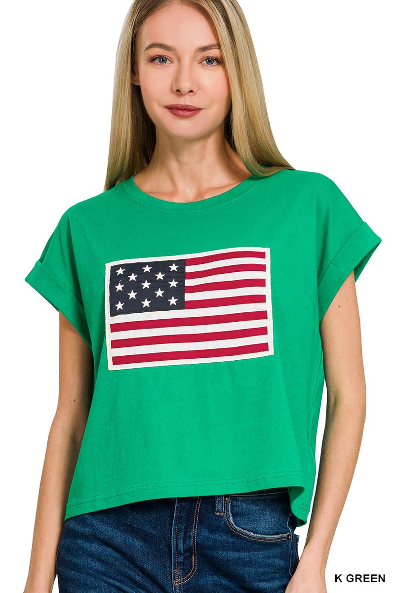 Zenana Round Neck Short Sleeve American Flag T-Shirt - The Bronze Butterfly
