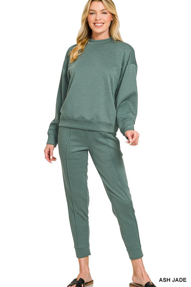Zenana Scuba Crewneck Pullover & Joggers Set - The Bronze Butterfly