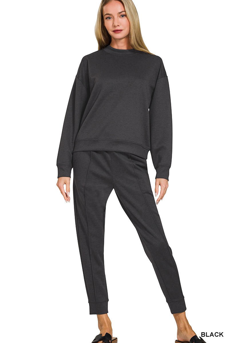 Zenana Scuba Crewneck Pullover & Joggers Set - The Bronze Butterfly